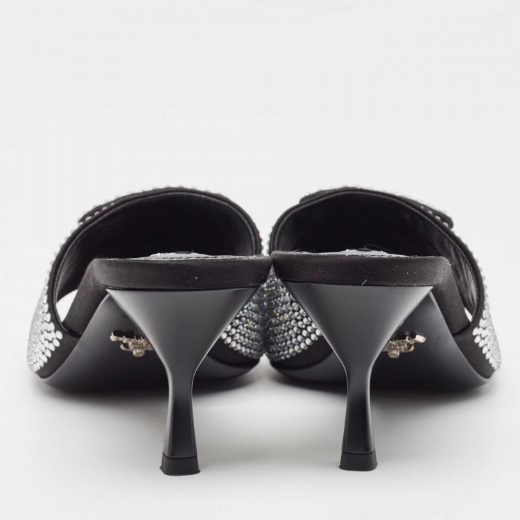 Pre Owned Prada Black Satin Crystal Embellished Slide Sandals Size 40