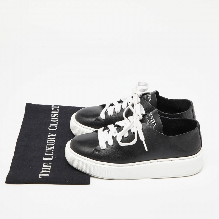 Pre Owned Prada Black Leather Low Top Sneakers Size 37