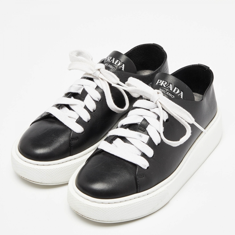 Pre Owned Prada Black Leather Low Top Sneakers Size 37