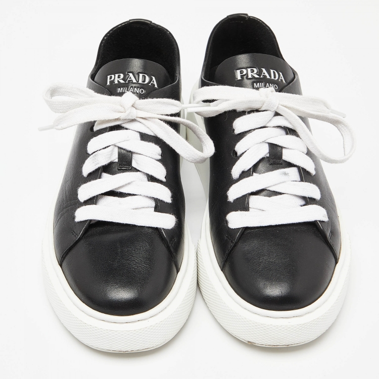 Pre Owned Prada Black Leather Low Top Sneakers Size 37