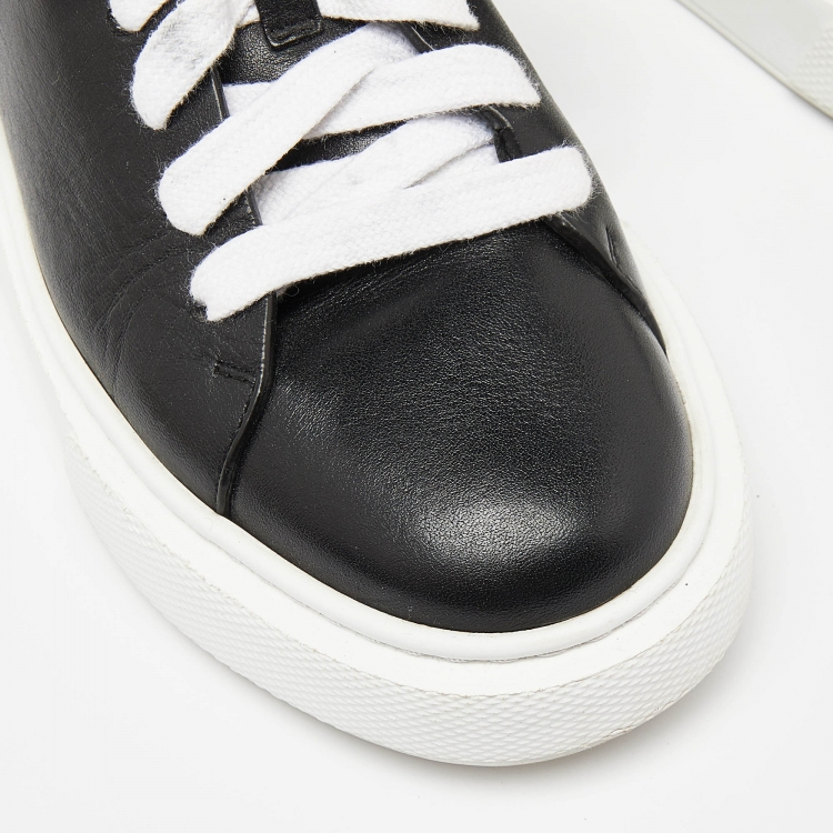Pre Owned Prada Black Leather Low Top Sneakers Size 37