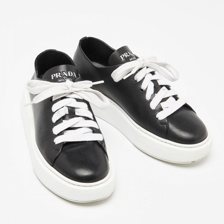 Pre Owned Prada Black Leather Low Top Sneakers Size 37