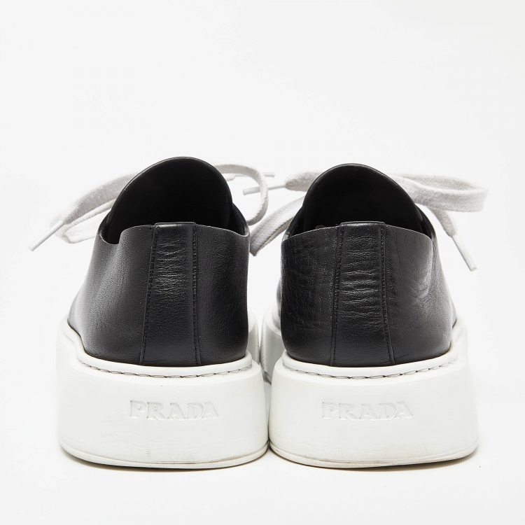 Pre Owned Prada Black Leather Low Top Sneakers Size 37