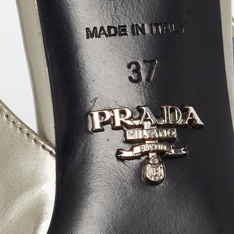 Pre Owned Prada Grey Patent Leather Bow Slingback Pumps Size 37