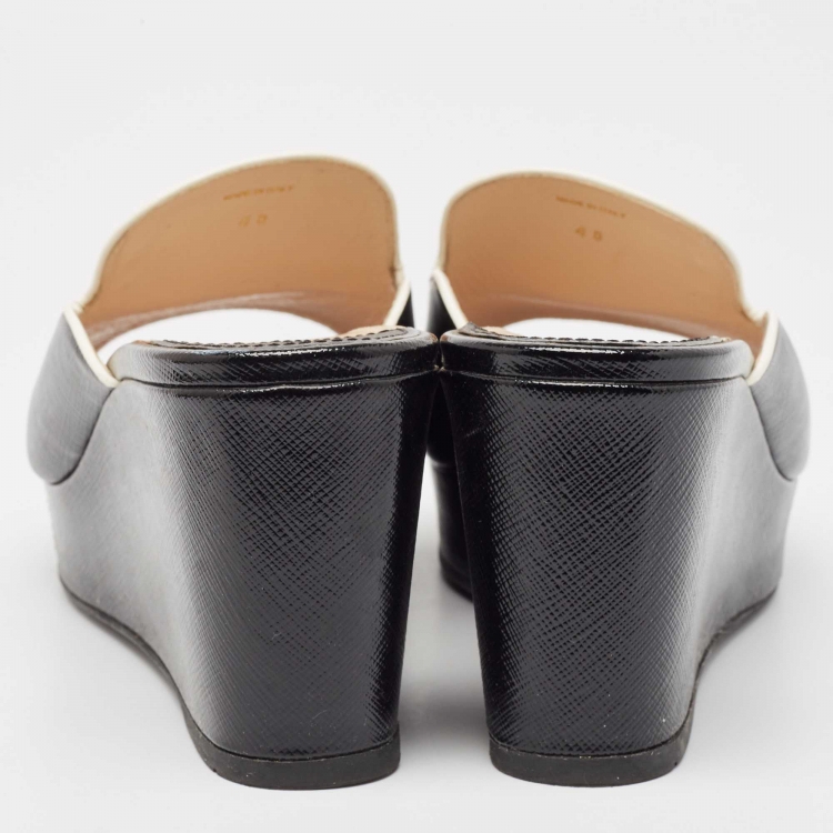 Pre Owned Prada Black Leather Wedge Slide Sandals Size 40