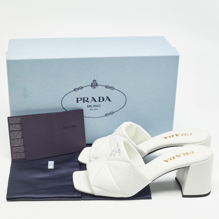 Pre Owned Prada White Quilted Leather Slide Sandals Size 37.5