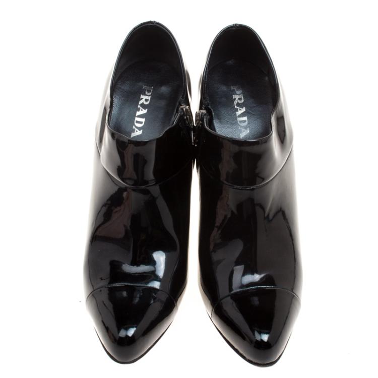 Pre Owned Prada Black Patent Leather Ankle Boots Size 39
