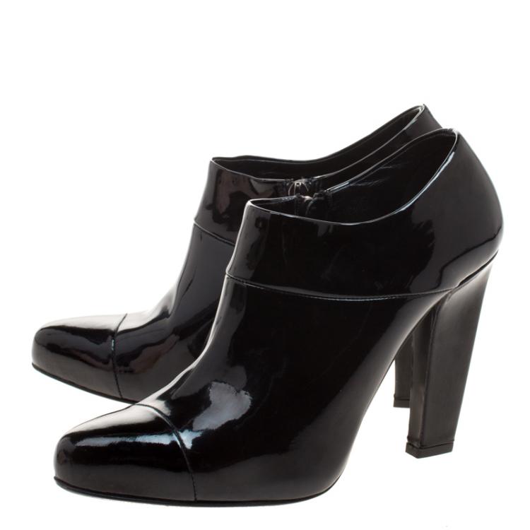 Pre Owned Prada Black Patent Leather Ankle Boots Size 39