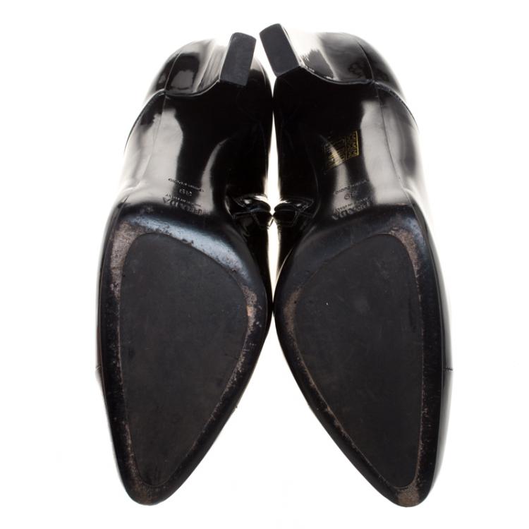 Pre Owned Prada Black Patent Leather Ankle Boots Size 39