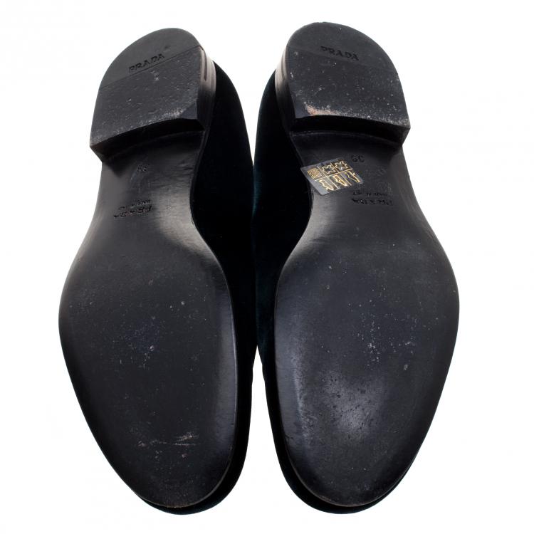 Pre Owned Prada Green Velvet Monkey Embroidered Smoking Slippers Size 39