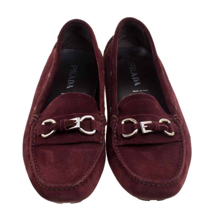 Pre Owned Prada Bordeaux Suede Loafers Size 39.5