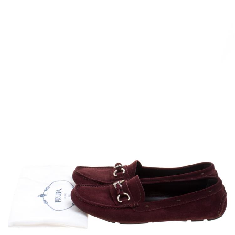 Pre Owned Prada Bordeaux Suede Loafers Size 39.5