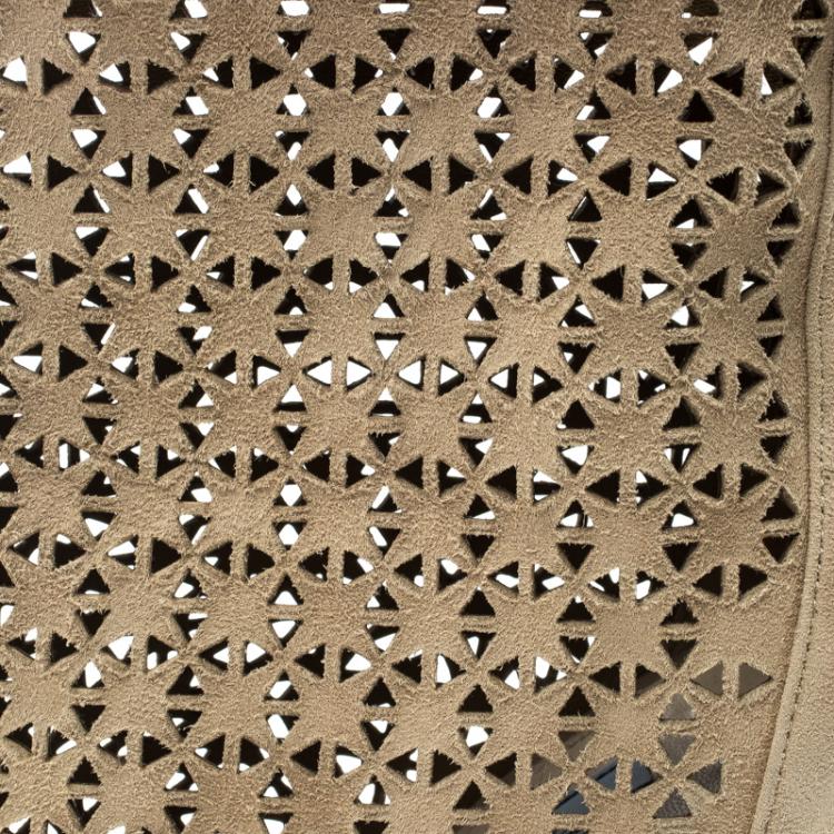 Pre Owned Prada Beige Suede Laser Cut Peep Toe Boots Size 39.5