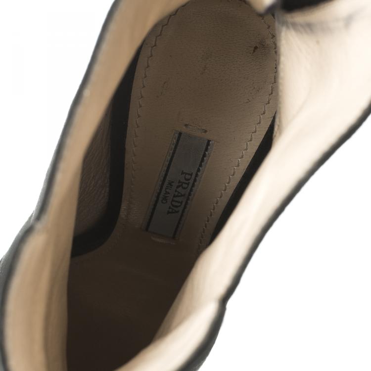 Pre Owned Prada Black Suede Peep Toe Wedge Ankle Boots Size 36