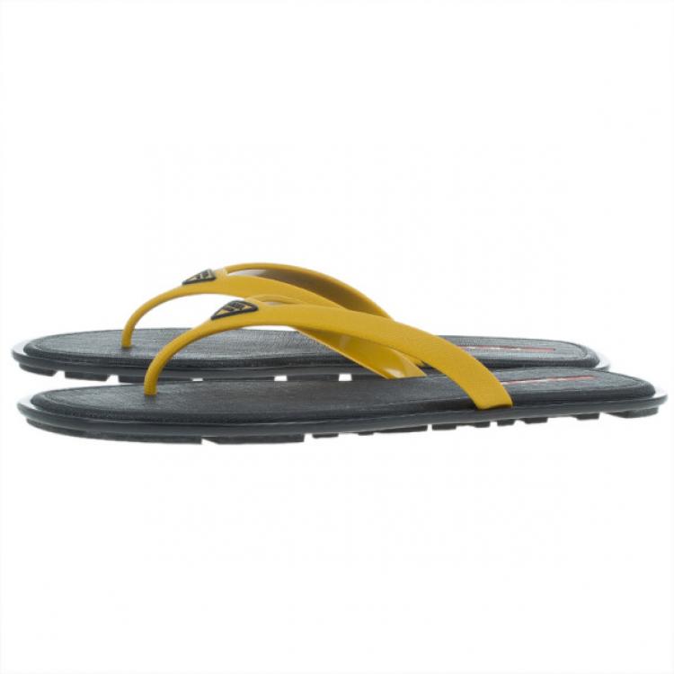 Pre Owned Prada Sport Yellow Crosshatch Rubber Flip-Flops Size 43