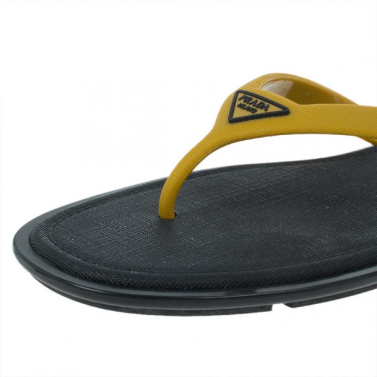 Pre Owned Prada Sport Yellow Crosshatch Rubber Flip-Flops Size 43