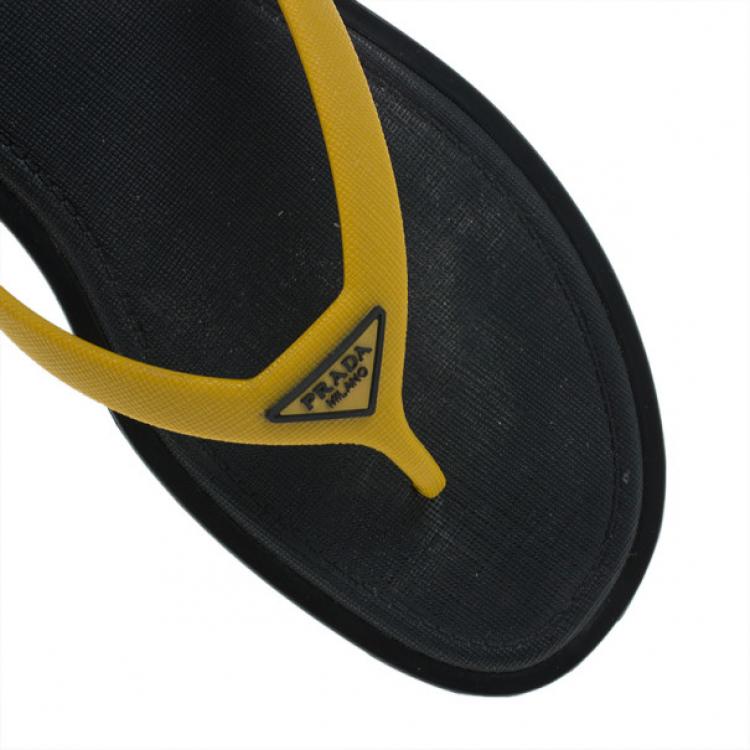 Pre Owned Prada Sport Yellow Crosshatch Rubber Flip-Flops Size 43