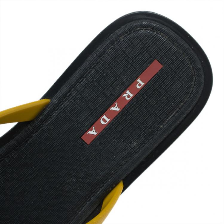 Pre Owned Prada Sport Yellow Crosshatch Rubber Flip-Flops Size 43