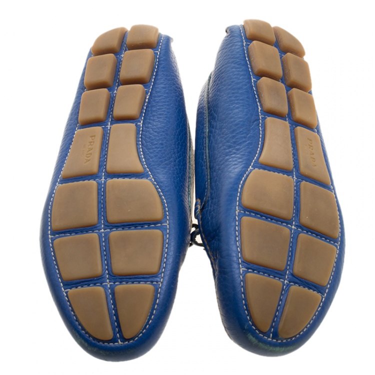 Pre Owned Prada Blue Leather Bow Loafers Size 38