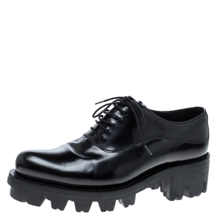 Prada Black Leather Lug-Sole Platform Oxfords Size  Prada | TLC