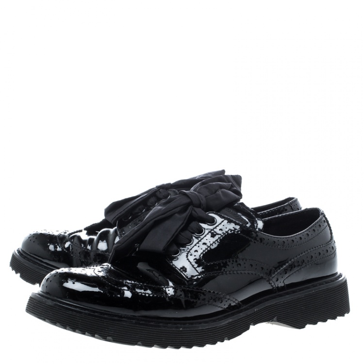 Pre Owned Prada Black Patent Leather Brogue Platform Sneakers Size 37.5
