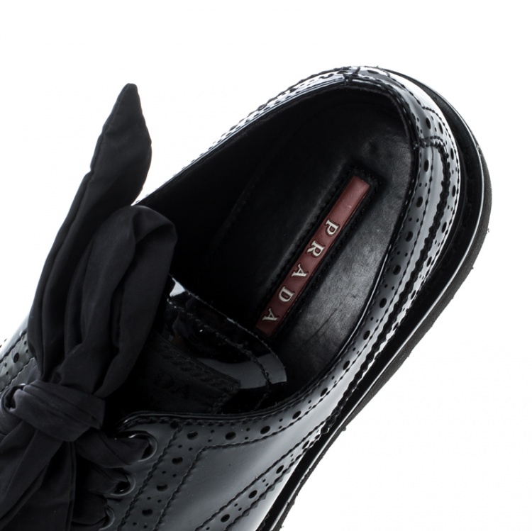 Pre Owned Prada Black Patent Leather Brogue Platform Sneakers Size 37.5