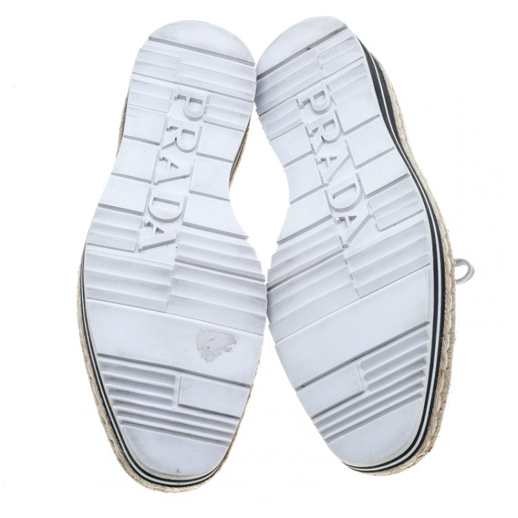 Pre Owned Prada Metallic Silver Brogue Leather Wave Wingtip Espadrille Platform Derby Sneakers Size 39.5