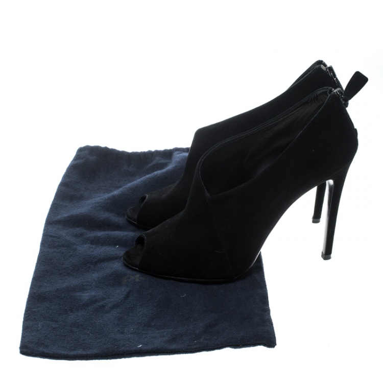 Pre Owned Prada Black Suede Peep Toe Ankle Boots Size 38.5