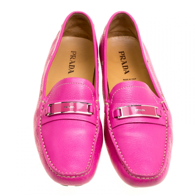 Pre Owned Prada Fuchsia Pink Leather Loafers Size 40 