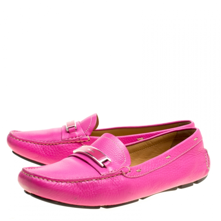 Pre Owned Prada Fuchsia Pink Leather Loafers Size 40 