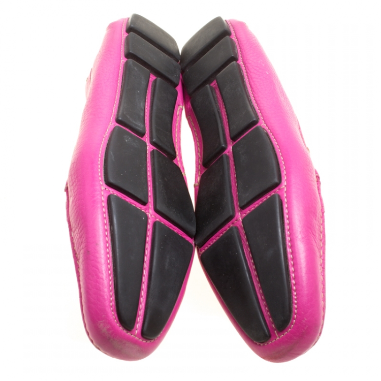 Pre Owned Prada Fuchsia Pink Leather Loafers Size 40 