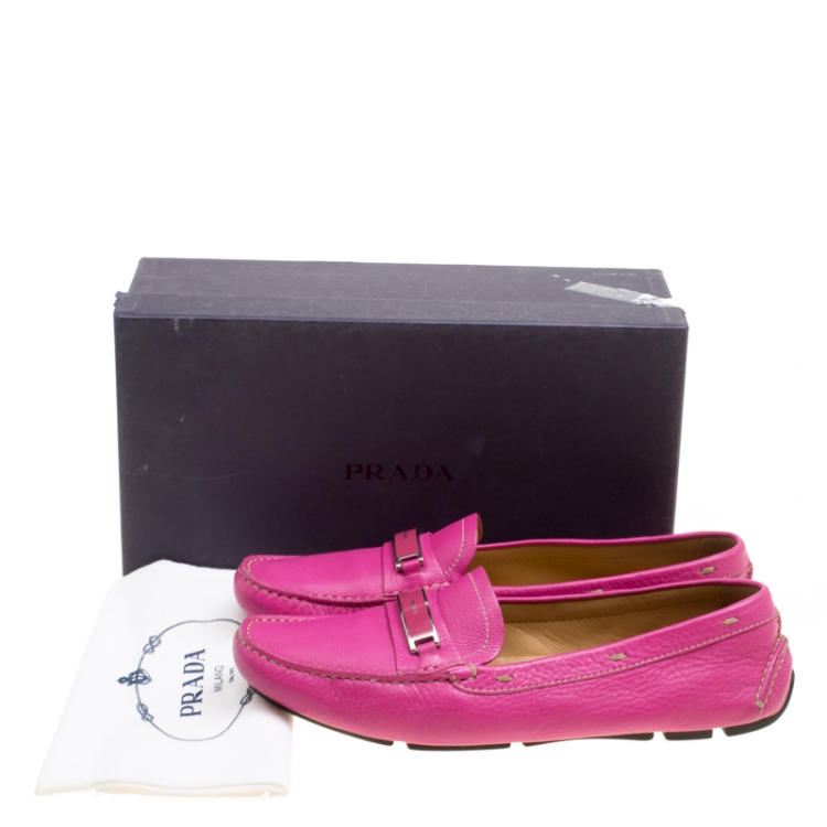 Pre Owned Prada Fuchsia Pink Leather Loafers Size 40 