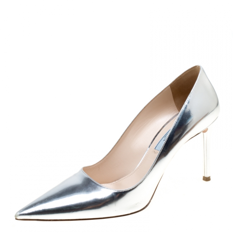 Prada Metallic Silver Leather Pointed Toe Pumps Size  Prada | TLC