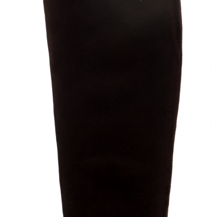 Pre Owned Prada Brown Suede Block Heel Knee Length Boots Size 39