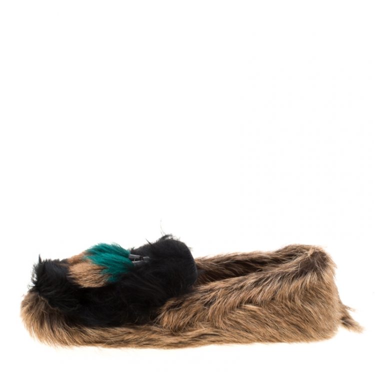 Pre Owned Prada Multicolor Goat Hair And Shearling Loafers Size 37