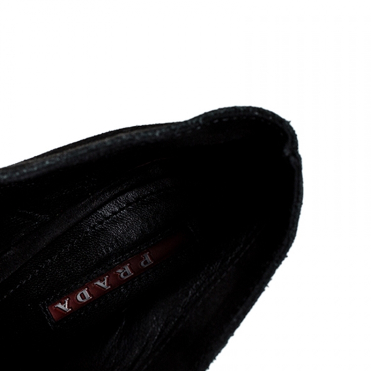 مملوكة مسبقًا Prada Black Suede Block Heel Lace Up Ankle Boots Size 38.5