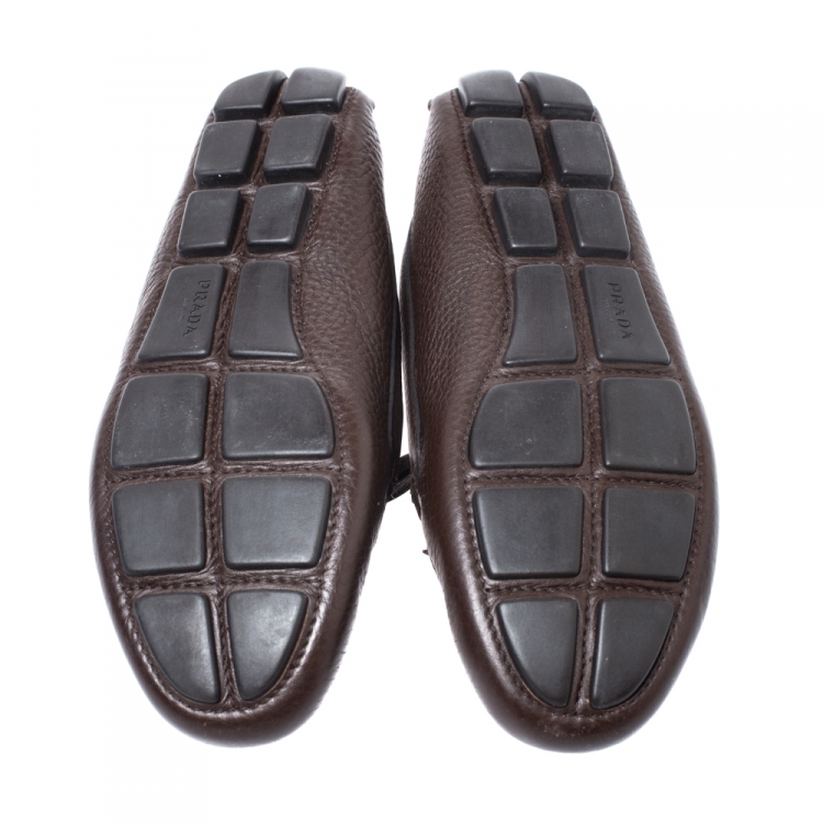 Pre Owned Prada Brown Leather Bow Loafers Size 38