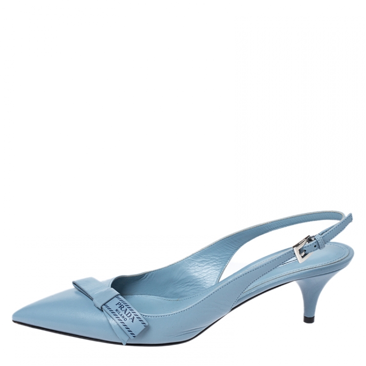 Prada Blue Leather Pointed Toe Bow Slingback Sandals Size  Prada | TLC