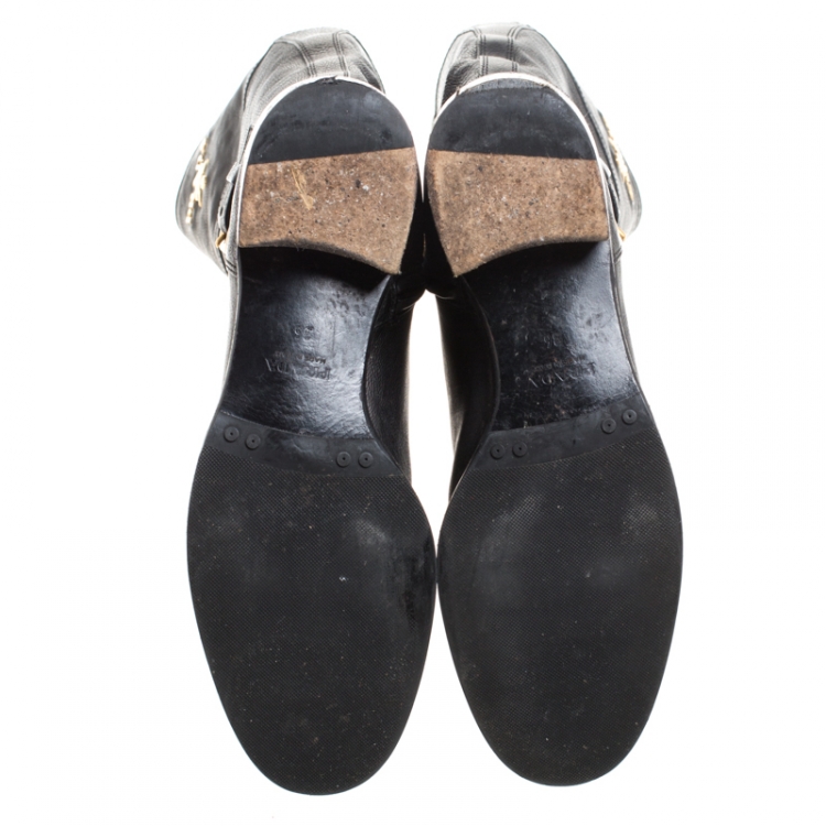 Pre Owned Prada Black Leather Buckle Mid Calf Boots Size 36