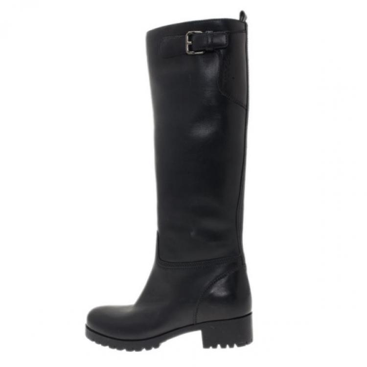 Pre Owned Prada Sport Black Leather Side Zip Boots Size 36