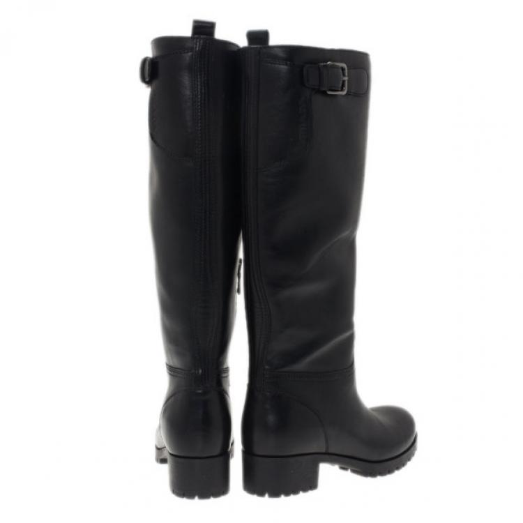 Pre Owned Prada Sport Black Leather Side Zip Boots Size 36