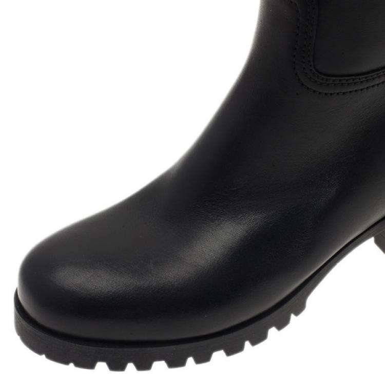 Pre Owned Prada Sport Black Leather Side Zip Boots Size 36