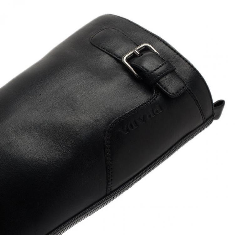 Pre Owned Prada Sport Black Leather Side Zip Boots Size 36