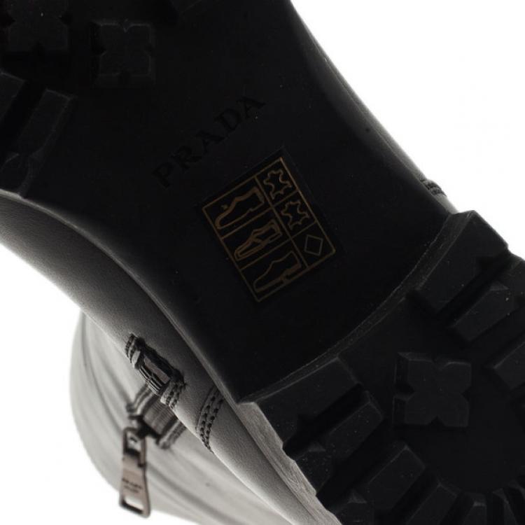 Pre Owned Prada Sport Black Leather Side Zip Boots Size 36