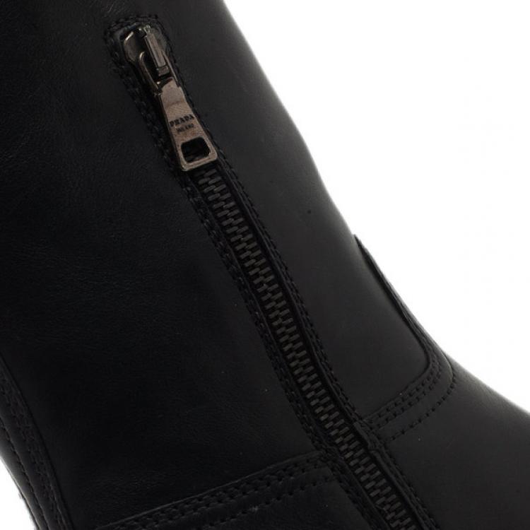 Pre Owned Prada Sport Black Leather Side Zip Boots Size 36