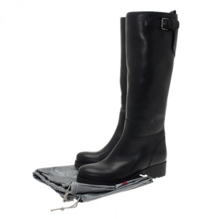 Pre Owned Prada Sport Black Leather Side Zip Boots Size 36