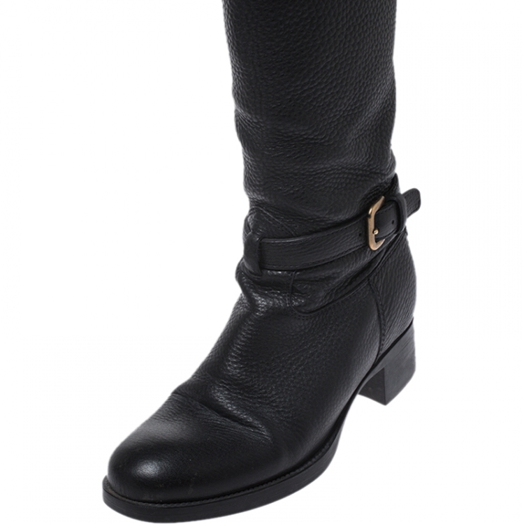 Pre Owned Prada Black Leather Mid Calf Boots Size 38.5