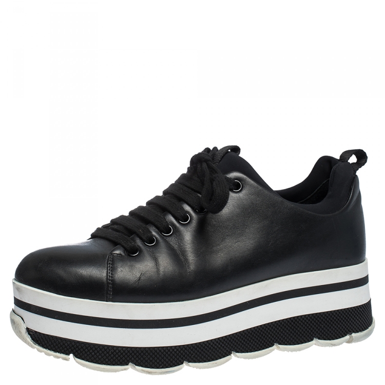 Prada Black Leather Platform Derby Sneakers Size 38 Prada | TLC