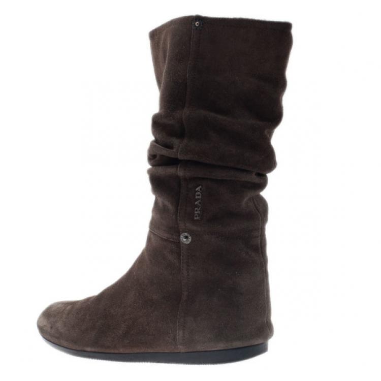 brown flat boots mid calf