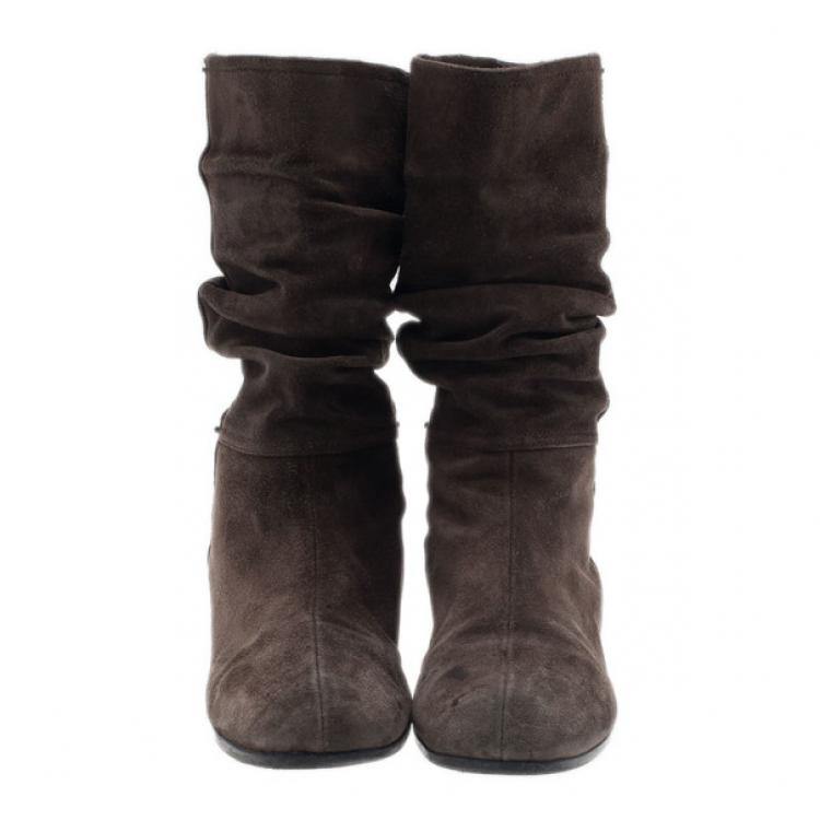 Pre Owned Prada Sport Brown Suede Mid Calf Flat Boots Size 37